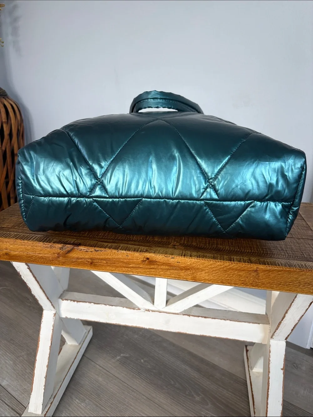 Victoria's Secret Shiny Teal Quilted Tote